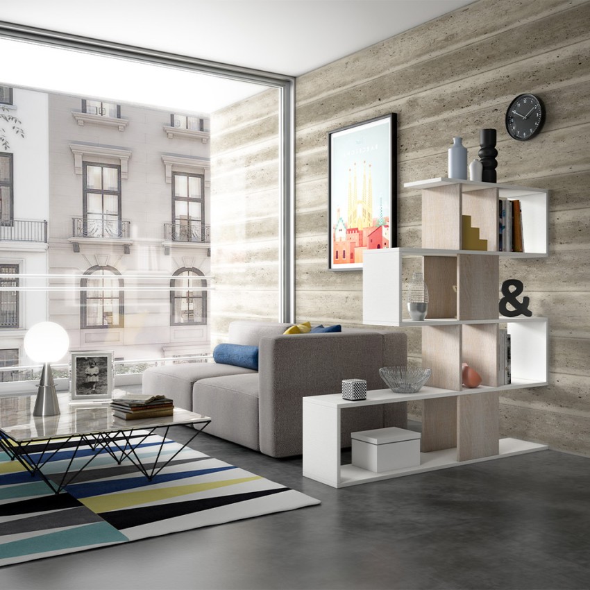 Modernes beidseitiges Design-Raumteiler-Bücherregal weiß Holz Libkaf